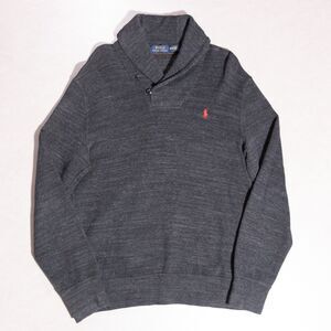 Polo Ralph Lauren Shawl Collar Cotton Pullover Sweater Gray Men's Medium Preppy